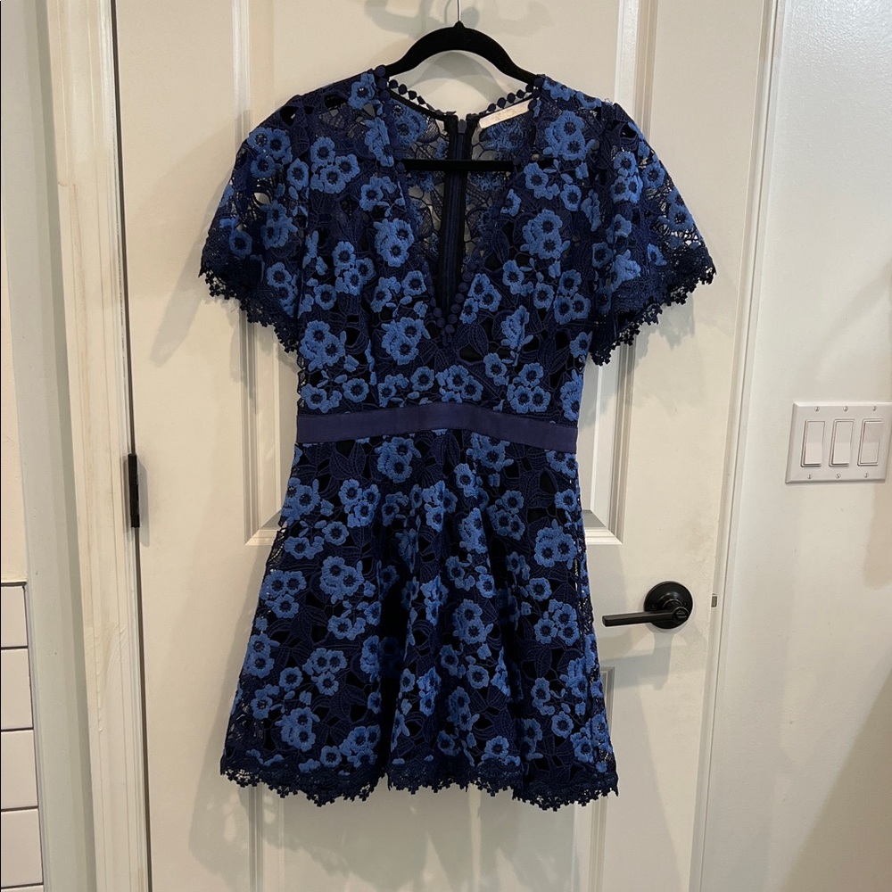TALULAH Navy and Light Blue Floral Lace Top